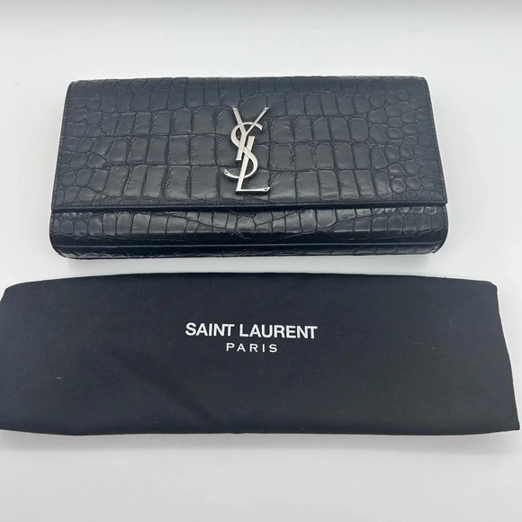 Saint Laurent YSL Black Crocodile Stamp Clutch Bag With Dustbag - Picture 2 of 15